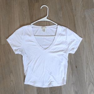 white v-neck cropped top